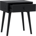 NTC Solid Oak Lux Nightstand with Drawer, Mid Century Modern Side Table Bedroom, Bedside Furniture, Night Stand, End Table, Easy Assembly - Burnt Black