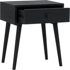 NTC Solid Oak Lux Nightstand with Drawer, Mid Century Modern Side Table Bedroom, Bedside Furniture, Night Stand, End Table, Easy Assembly - Burnt Black