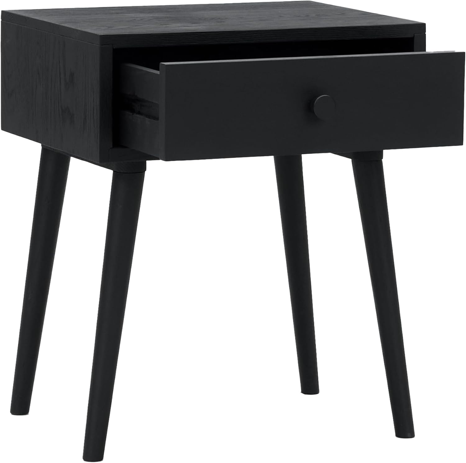 NTC Solid Oak Lux Nightstand with Drawer, Mid Century Modern Side Table Bedroom, Bedside Furniture, Night Stand, End Table, Easy Assembly - Burnt Black