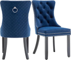 Velvet Dining Chairs Set of 2, Upholstered Dining Room Chairs with Nailhead Trim, Sillas de Comedor Modernas 2, Wooden Kitchen Chairs for Dining Room, Living Room, Kitchen, Bedroom, Blue