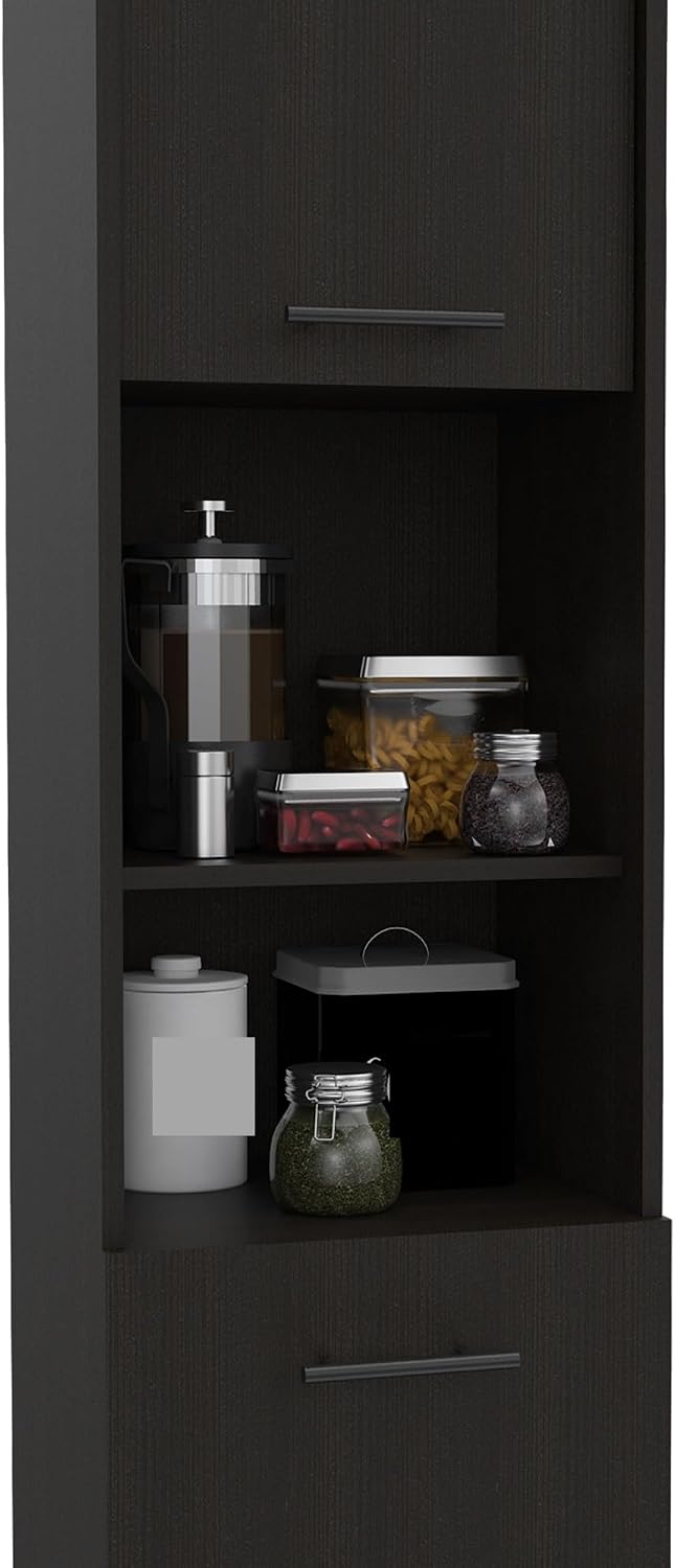 2-Door Pantry Cabinet, with Two 2-Cabinet Spaces and Two Open Shelves,for Kit...