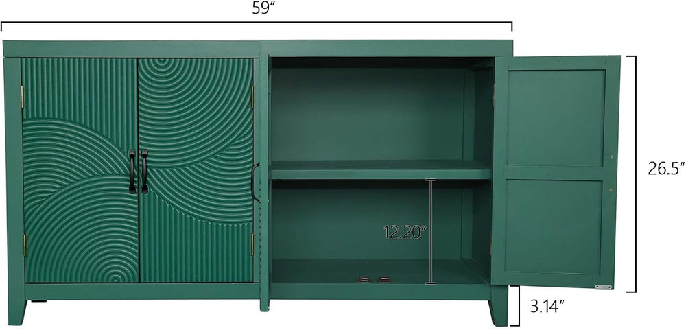 Farmhouse Accent Cabinet with 4 Doors, Mid Century Modern Pantry Cabinet, foe...