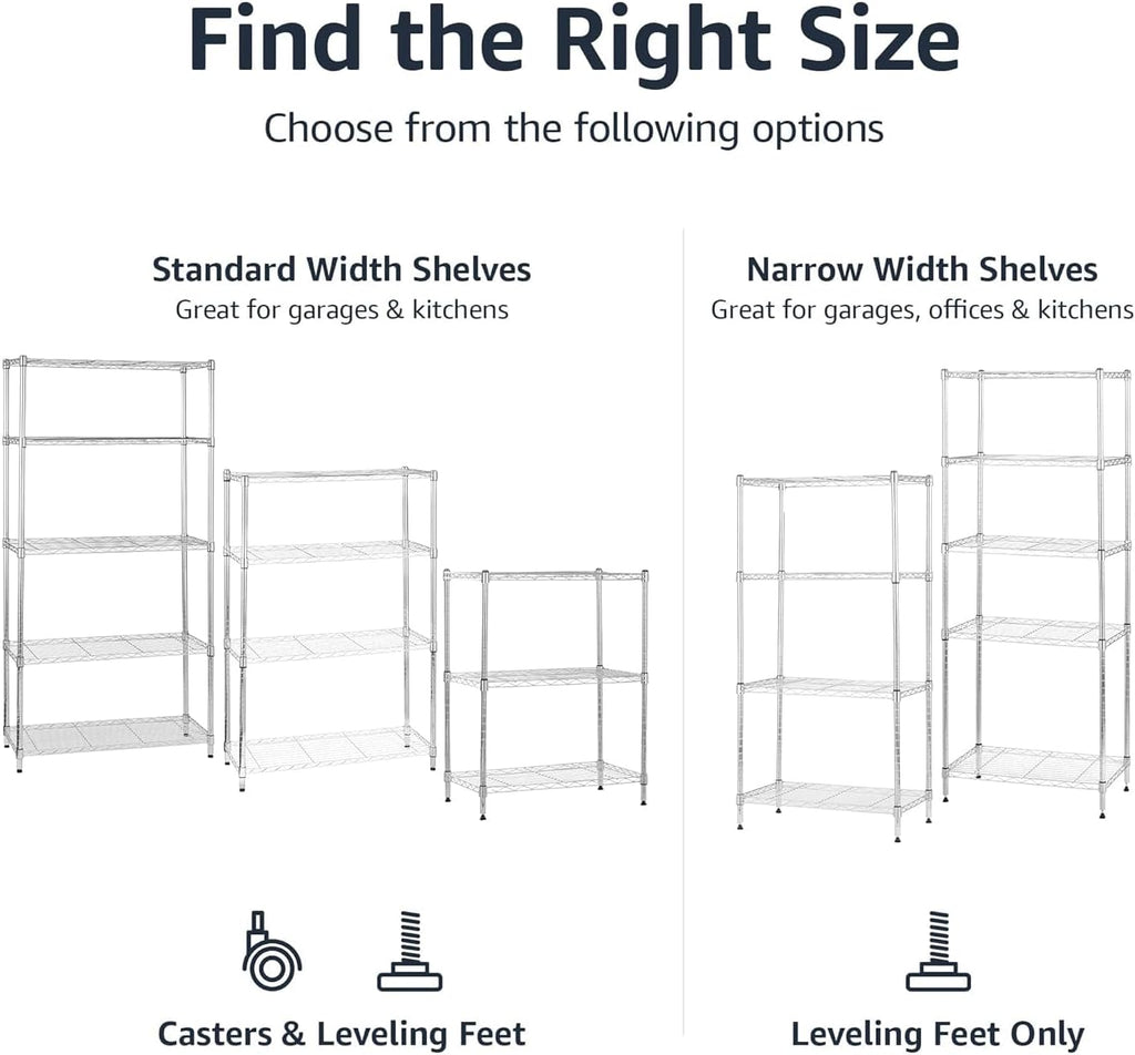 Amazon Basics 3-Shelf Adjustable Heavy Duty Steel Wire Rack Storage Shelving Organizer for Kitchen, Garage, 23.2" L x 13.4" W x 30" H, Chrome