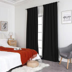 Joydeco Natural Linen Curtains 84 inch Length 2 Panels Set Burg 100% Blackout Patio Door Curtain Room Darkening Sliding Door Curtains Thermal Insulated Back tab Rod Pocket(105x84 inch, Black)