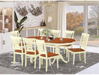 East West Furniture PLAI9-WHI-W 9 Piece Dining Table Set Includes an Oval Dinner Table with Butterfly Leaf and 8 Dining Room Chairs, 42x78 Inch, Buttermilk & Cherry