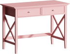 Writing Computer Desk with Drawers, Cute Modern Table for Bedrooms, Pink Vanity Table Office Desk with Drawers, Home Computer Desk for Girls Living Room Entryway, Pink