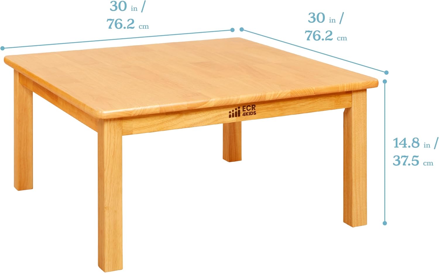 ECR4Kids 30in x 30in Square Hardwood Table with 14in Legs, Kids Furniture, Honey