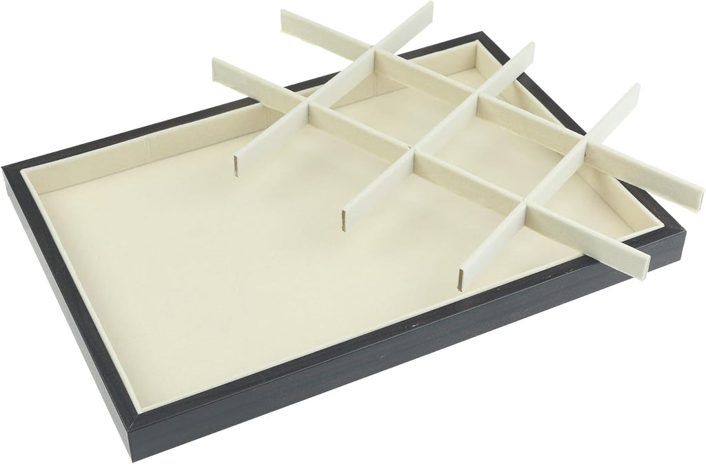 uxcell Velvet Jewelry Organizer Trays with Removable Dividers for Drawers, Jewelry Organizer Drawer Inserts Container Display Case 12 Grid Tray Black