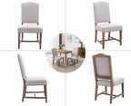 Ealson Farmhouse Dining Chairs Set of 8 with Wood Legs & Nailhead Trim - Mid Century Modern High Back Padded Parson Chairs in Linen Beige