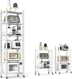 6-Tier Foldable Storage Shelves with Wheels, Folding Metal Shelf Unit, Folding Bookshelf no Assembly, Collapsible Shelves for Craft Shows for Kitchen, Bedroom, Living Room, White