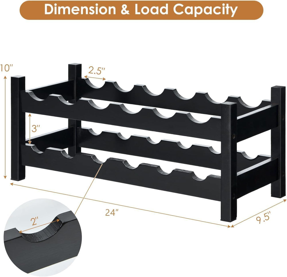 COSTWAY 12 Bottles Wine Rack Countertop, Bamboo Wine Holder, Brown | 2-Tier F...