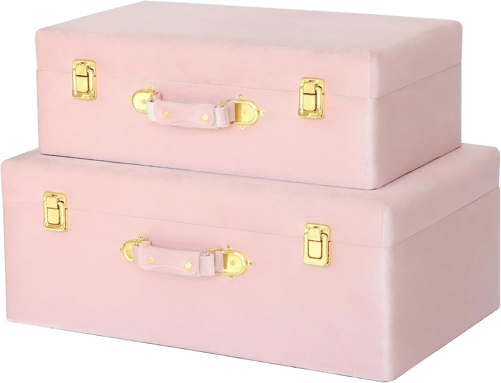 HofferRuffer Velvet Storage Trunks with Wood Frame, Set of 2 Storage Chests w...