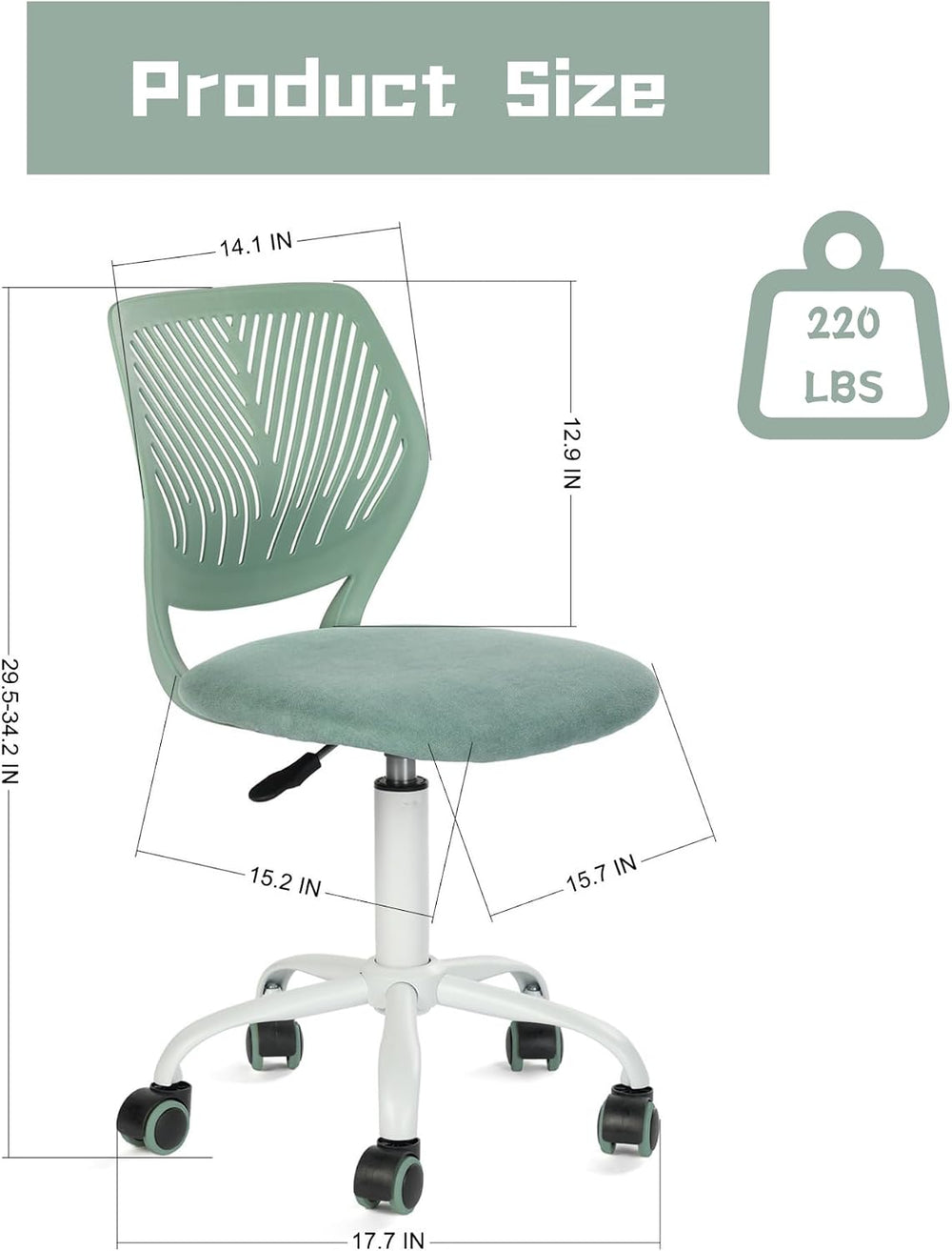 Armless Home Office Desk Chair, Colorful Task Chair with Soft Mesh Padded Cus...