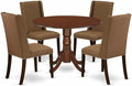 East West Furniture DLFL5-MAH-18 5 Piece Kitchen Table Set for 4 Includes a Round Dining Room Table with Dropleaf and 4 Brown Linen Linen Fabric Parson Dining Chairs, 42x42 Inch, Mahogany