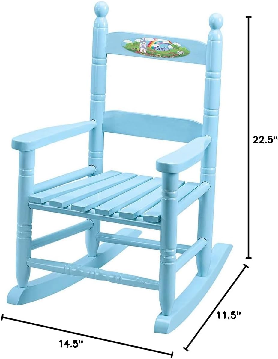 Custom Childrens Rocking Chair, Features Classic Rocker Design and | Hardwood Construction, Blue Finish with Princess Design