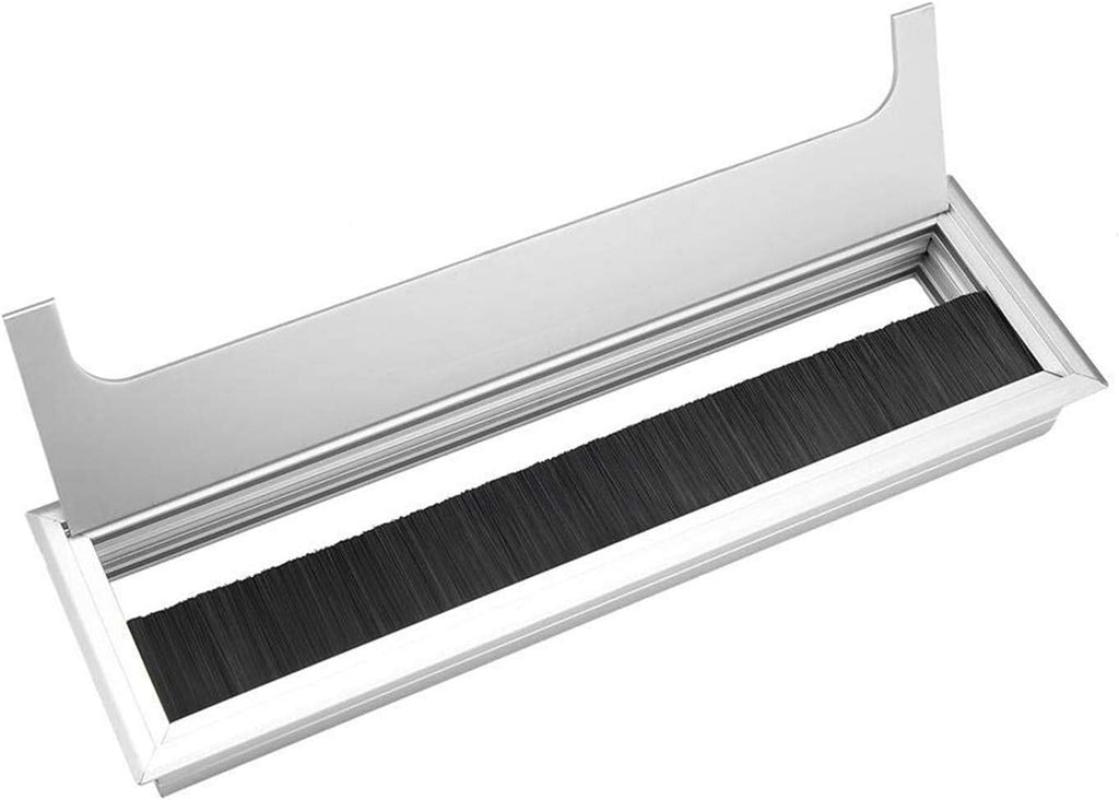XMHF Aluminum Alloy Rectangle Wire Cable Grommet Hole Cover Cable Organizer for Office Desk Computer Desk Table 11 x 3.15 inch (280 x 80mm;Silver Tone)