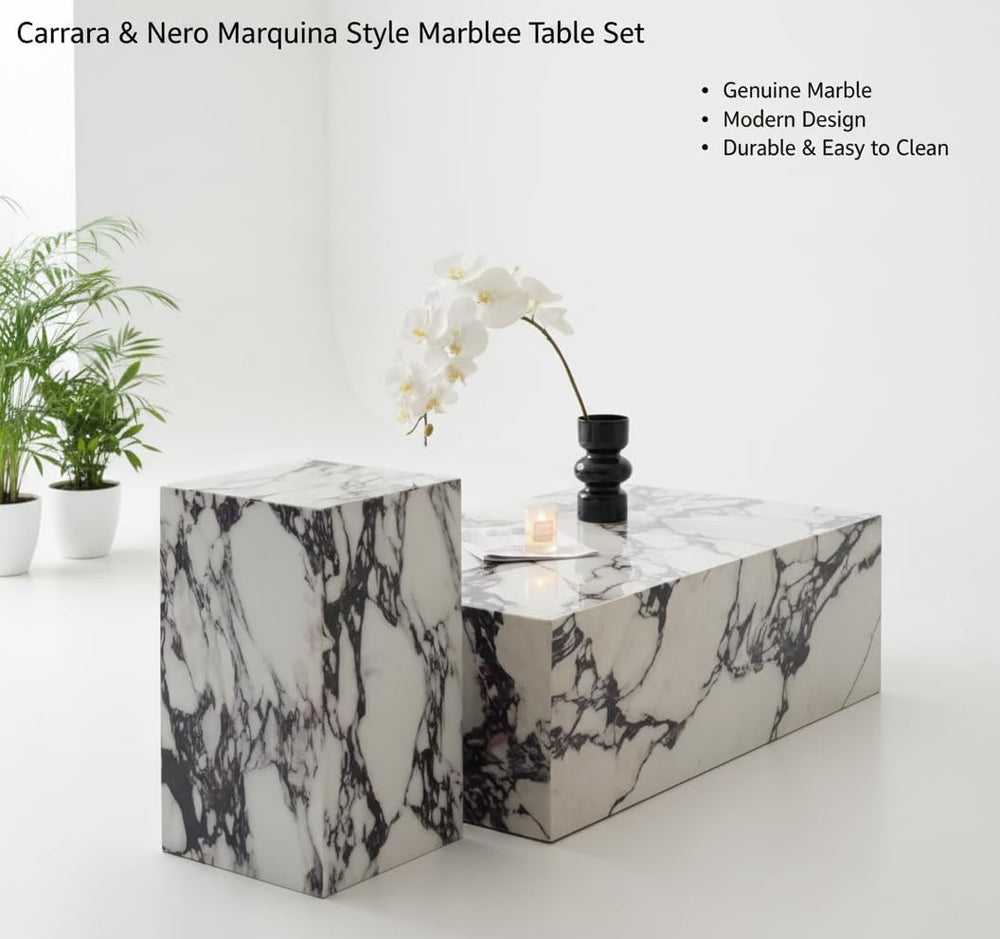 Natural Calacatta Viola Marble Side Table, 11.8" Square End Table for Li...