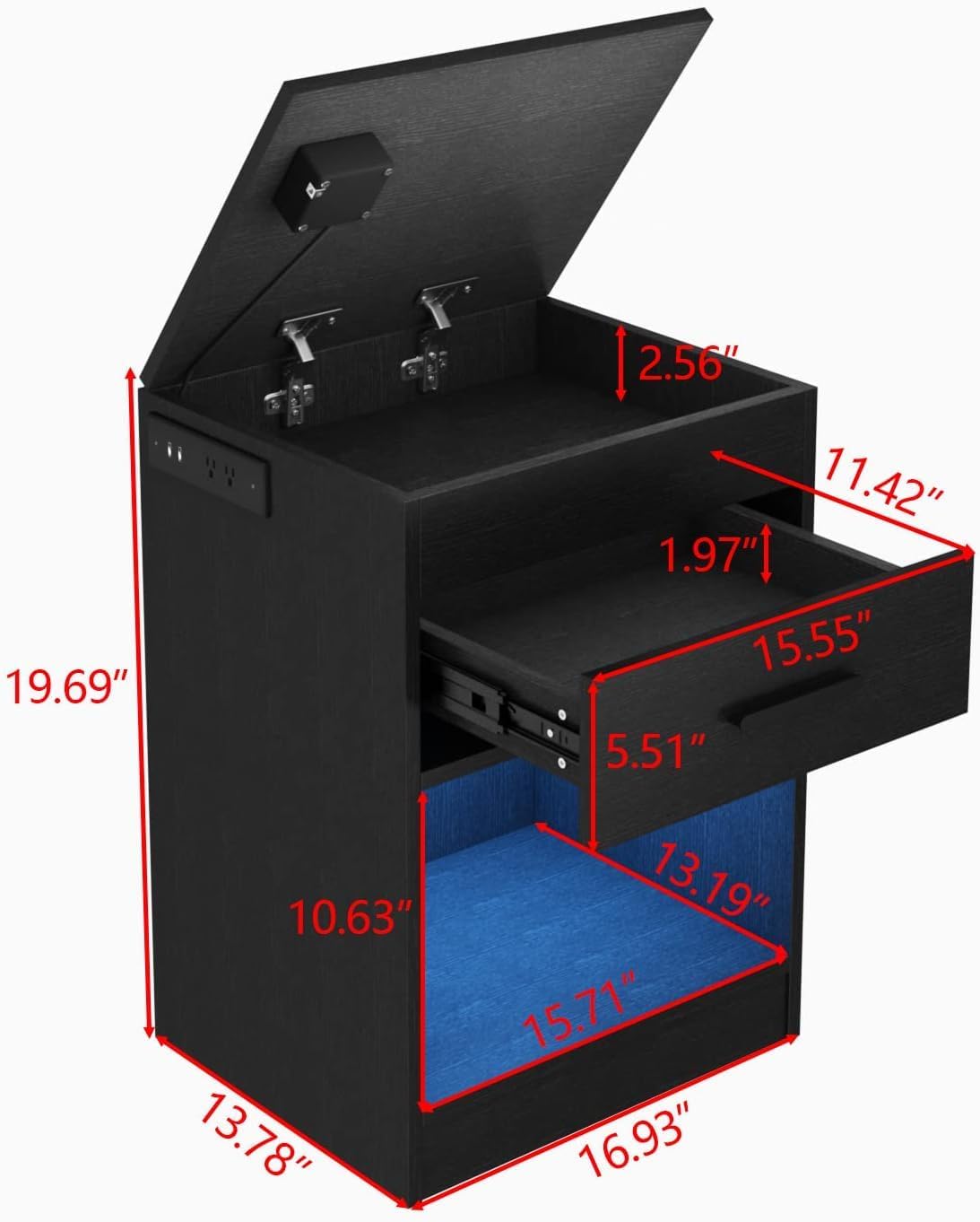 Auromie Set of 2 Nightstand with Charging Station and LED Lights, Bedside Table with Hidden Compartment for Valuables Storage, Concealment Furniture with Lock Cabinet and Power Outlets(Black- 2pcs)