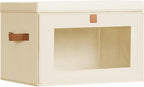 Large Closet Storage Bins - Collapsible Storage Bins with Handles & Window, Decorative Boxes with Lids, Fabric Cubes for Living Room, Dorm, 1 Pack, Beige