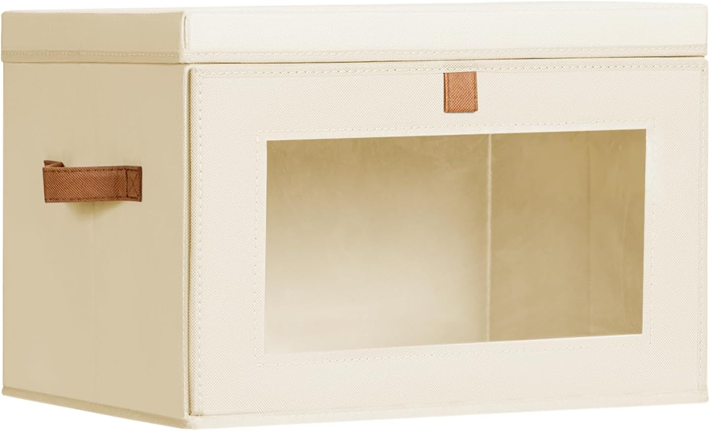 Large Closet Storage Bins - Collapsible Storage Bins with Handles & Window, Decorative Boxes with Lids, Fabric Cubes for Living Room, Dorm, 1 Pack, Beige
