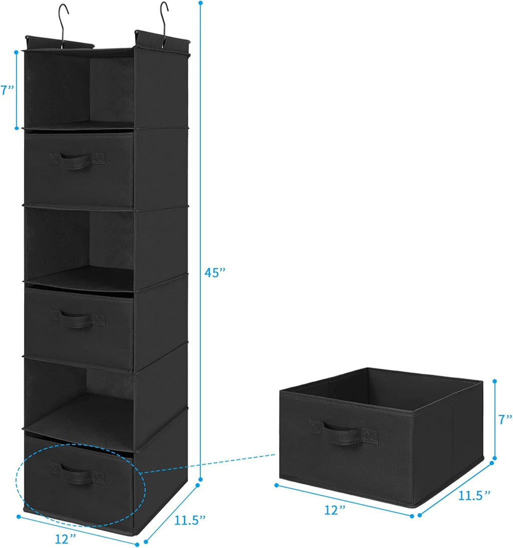 MAX Houser 6 Tier Shelf Hanging Closet Organizer, Closet Hanging Shelf with 2 Sturdy Hooks for Storage, Foldable (Black-D3)