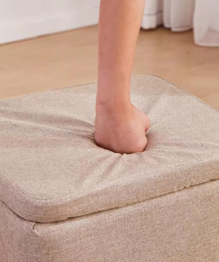 Storage Ottoman with Linen Removable Cover,Square Foot Rest Stool Hinged Lid ...