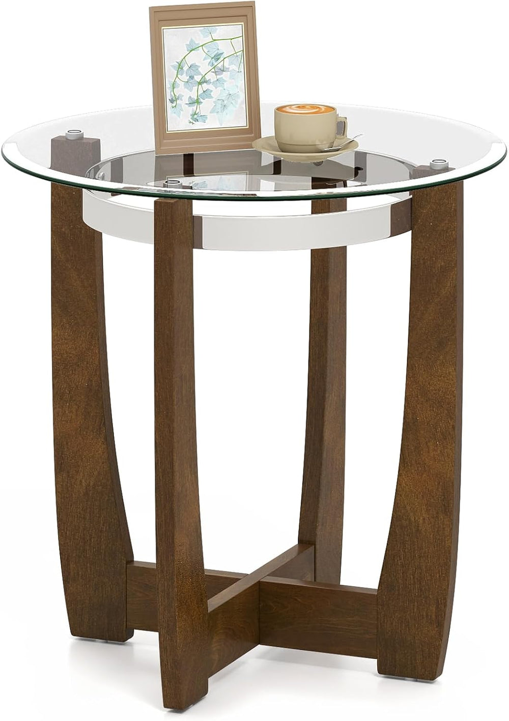 Giantex Round Glass End Table - 24’’ Side Table with Tempered Glass Top, Nigh...
