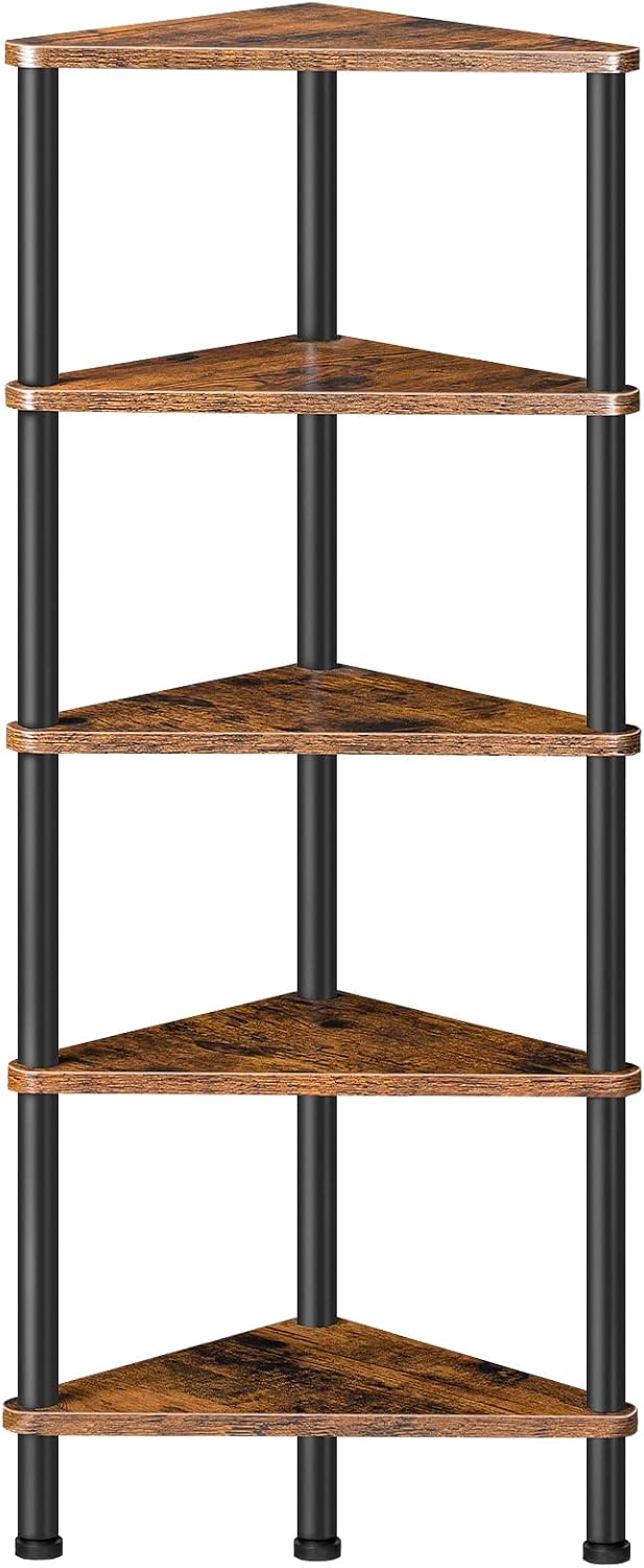 HOOBRO Corner Shelf Stand, Industrial 5-Tier Corner Bookshelf with Metal Fram...