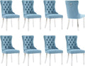 Luxury Upholstered Dining Chairs Set of 8, Light Blue Kitchen Chair with Silver Metal Legs, Velvet Tufted Back Dining Chair, Sillas de Comedor, Modern Kitchen & Dining Room Chairs (Light Blue, 8 Pcs)