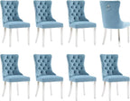 Luxury Upholstered Dining Chairs Set of 8, Light Blue Kitchen Chair with Silver Metal Legs, Velvet Tufted Back Dining Chair, Sillas de Comedor, Modern Kitchen & Dining Room Chairs (Light Blue, 8 Pcs)