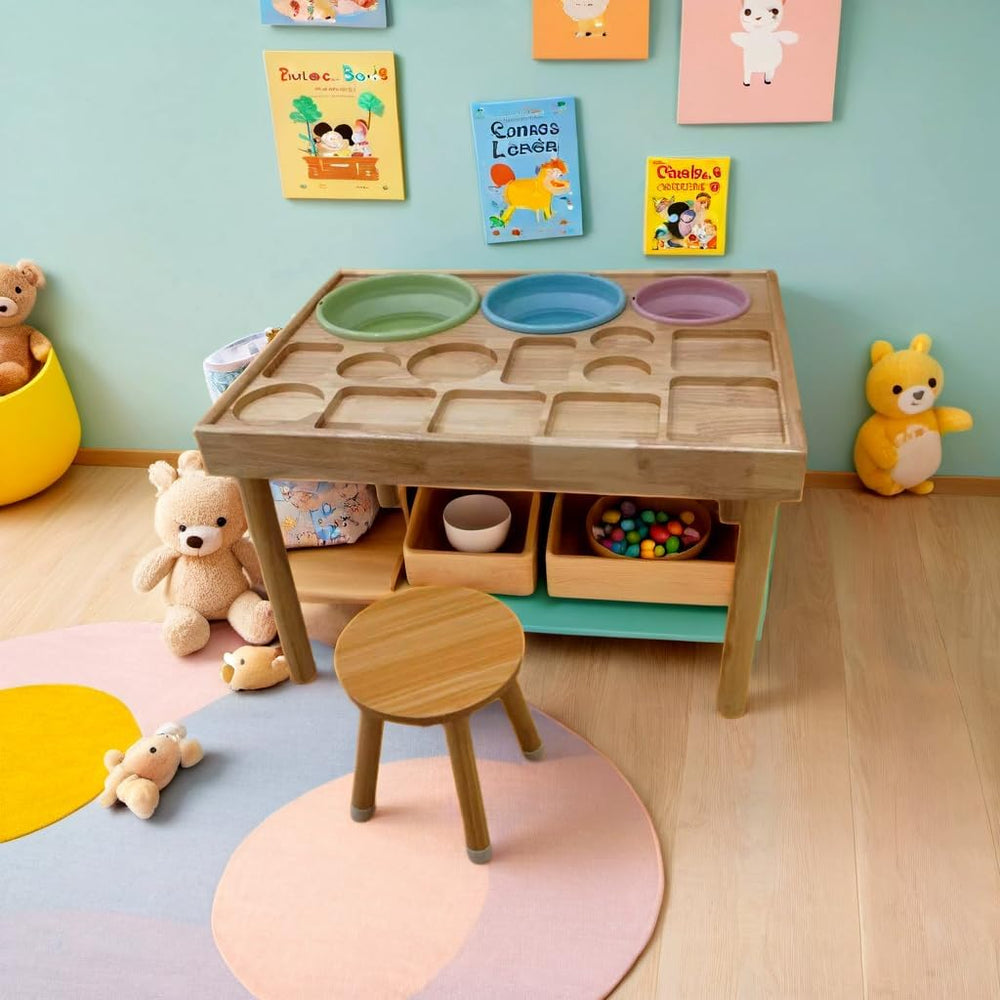 Wooden Sensory Table for Toddlers with 2 Chairs, Double-Sided Boards | Sand a...