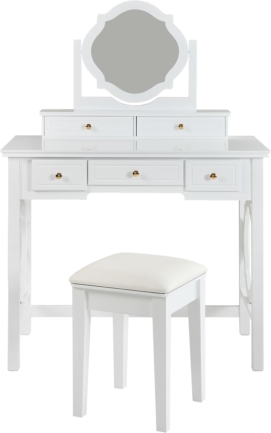 GOWE Vanity Table Set White Modern Contemporary Comfortable Upholstered for L...