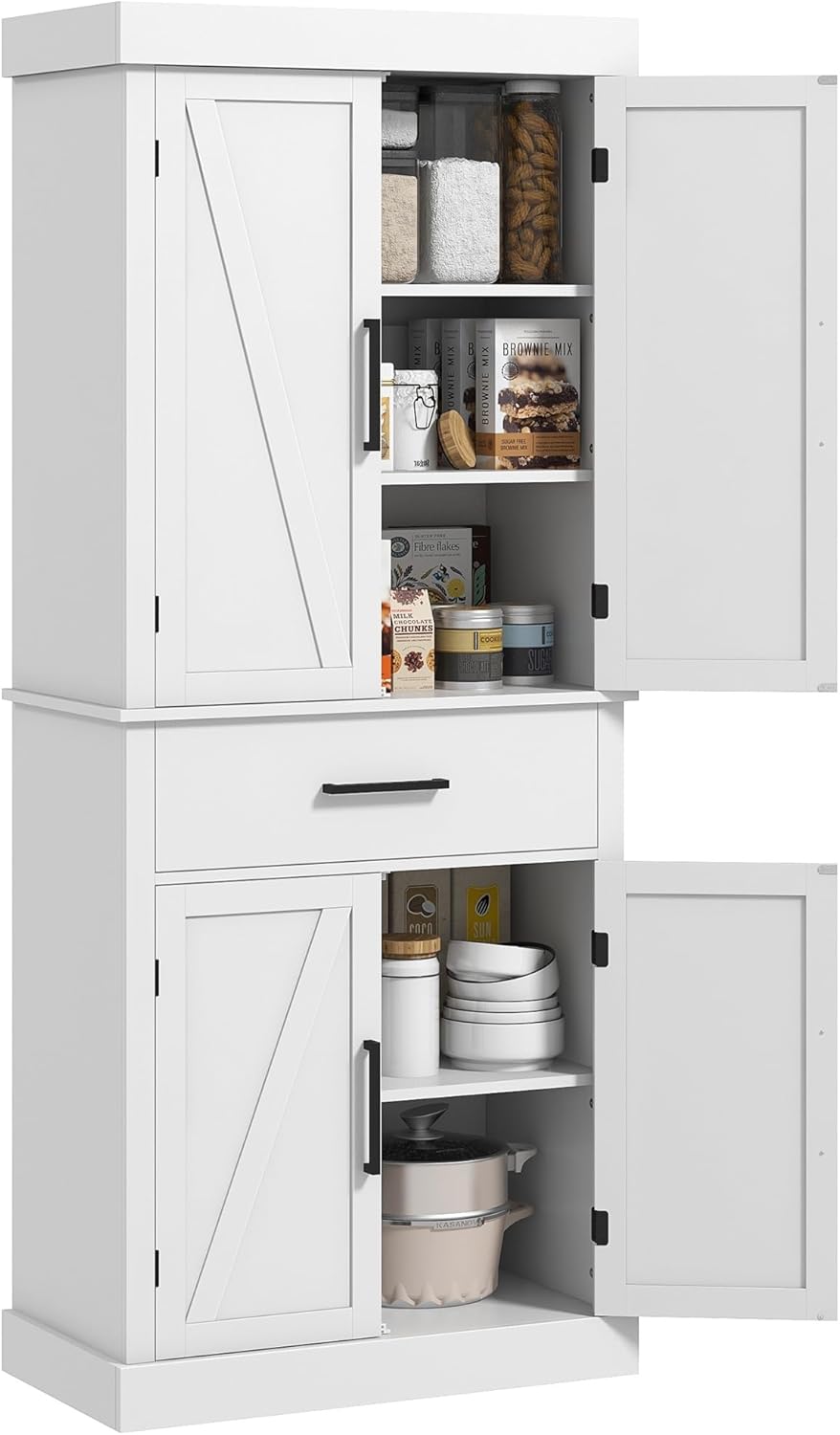 72" Tall Kitchen Pantry Storage Cabinet, Farmhouse Freestanding Sideboar...