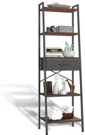 Whitmor 5-Tier Bookshelf with Drawer, Tall Narrow Bookcase with Wood Shelves & Metal Frame, Modern Display Storage Shelf for Living Room, Bedroom, Bathroom, Kitchen, Black