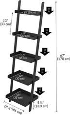 Ballucci 5-Tier Ladder Shelf, Modern 67" Tall Wood Leaning Shelf Organizer for Living Room, Bathroom, Office, Bedroom - Black