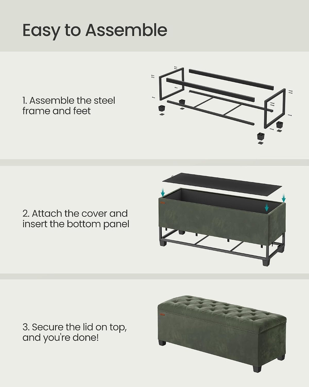 SONGMICS Velvet Storage Ottoman Bench, Foot Rest with Legs, 15.7 x 43 x 15.7 ...