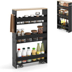 Slim Storage Cart, 4 Tier Rolling Storage Cabinet with 4 Universal Wheels, Convenient Handle, Narrow Laundry Cart for Small Space Bathroom Office