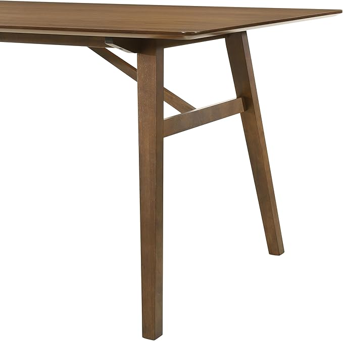Armen Living Channell Mid Century Modern 6 Piece Walnut Wood Dining Table Set with Bench in Orange Fabric