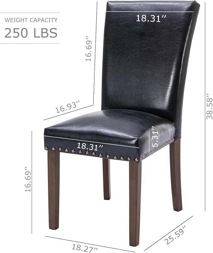 COLAMY Upholstered Parsons Dining Chairs Set of 6, PU Leather Dining Room Kitchen Side Chair with Nailhead Trim and Wood Legs - Black