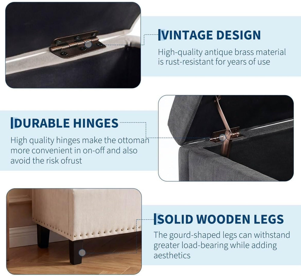 51" Extra Large Storage Ottoman Bench, Supports 660lbs End of Bed Storag...