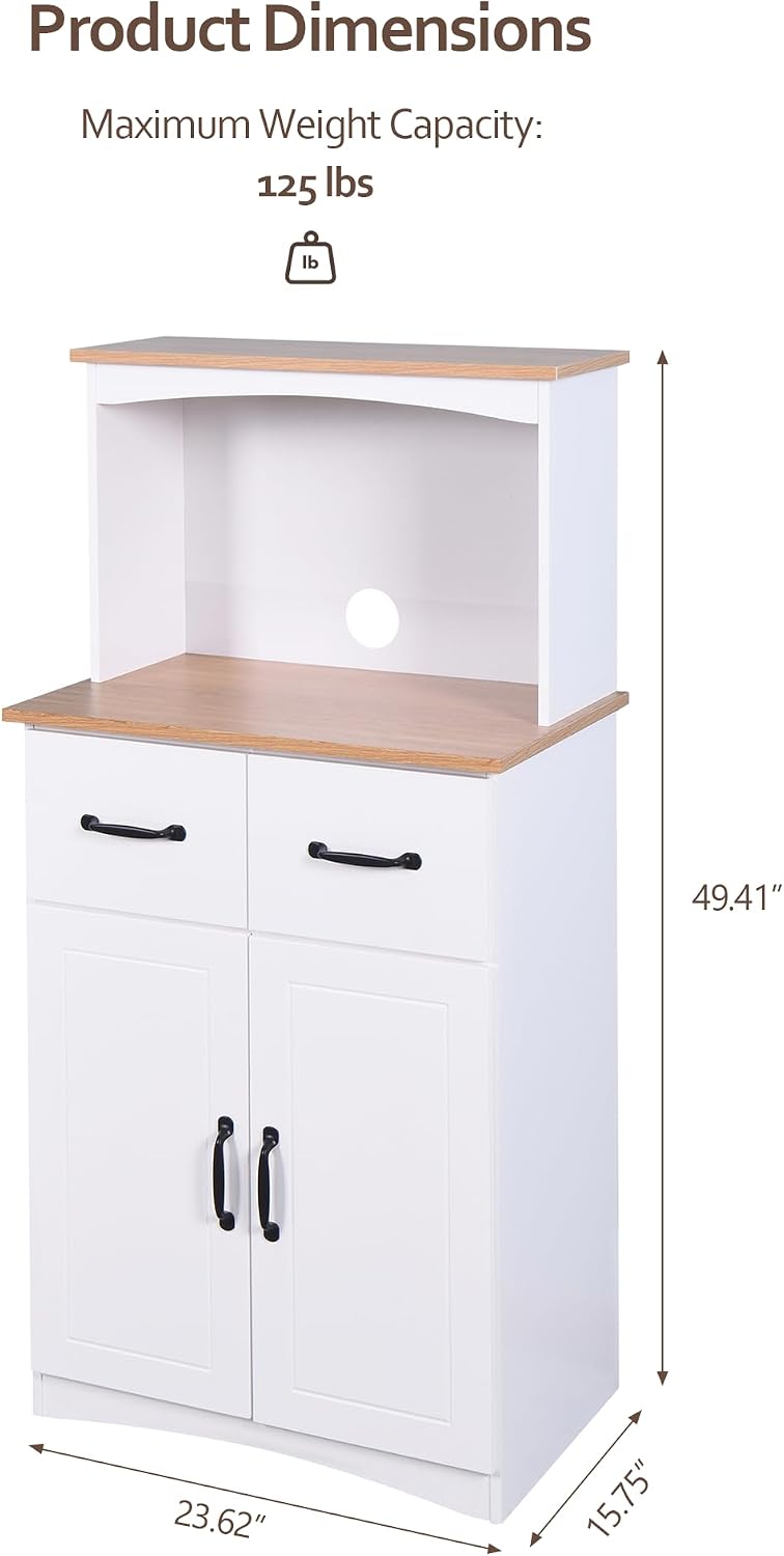 Microwave Cabinet with Storage and Drawers, Kitchen Microwave Stand with Stor...