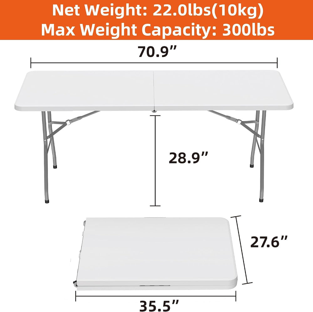 6ft Folding Table, Plastic Portable Table for Outdoor & Indoor, Heavy Dut...