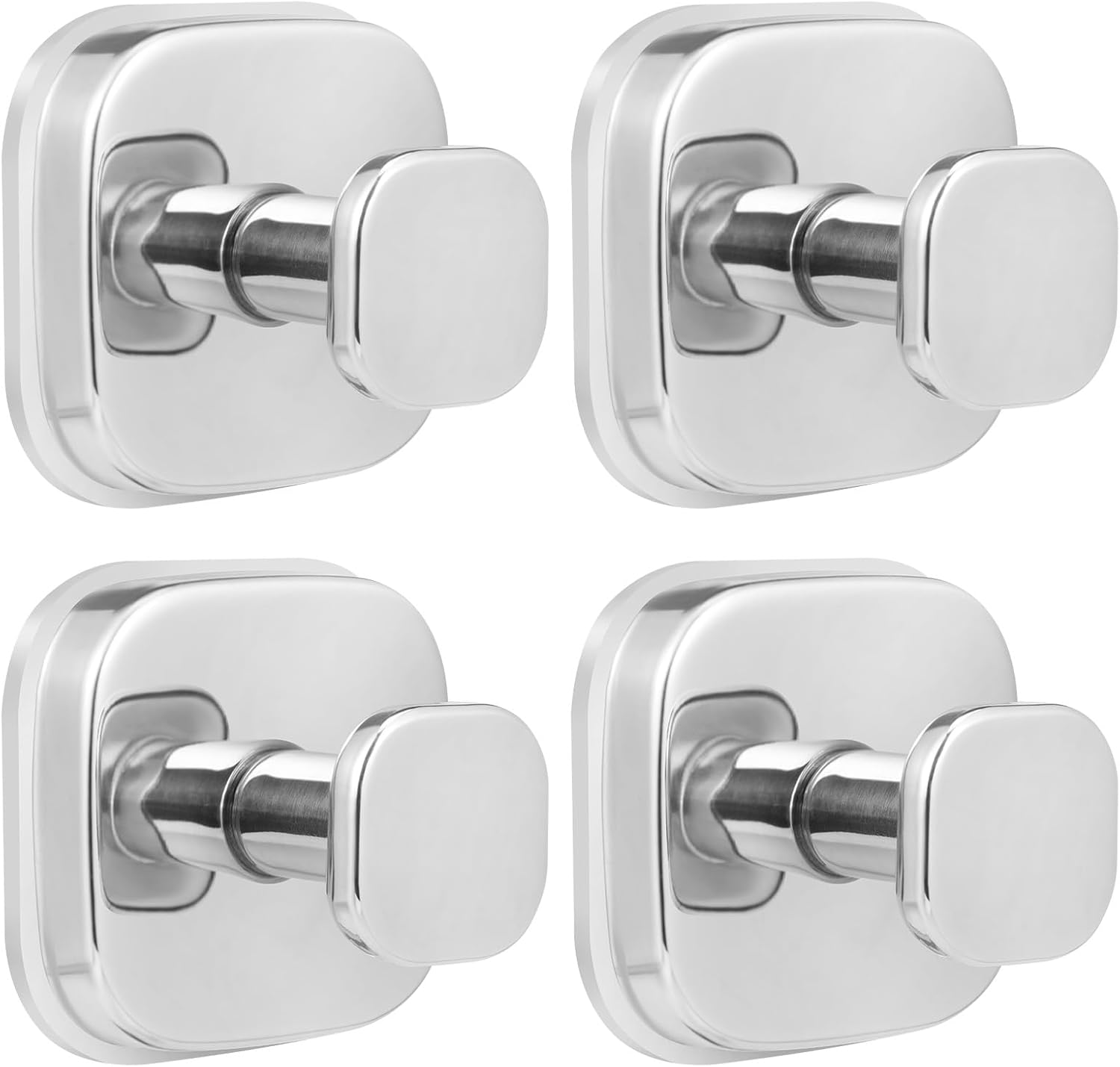 No-Drill Reusable Suction Cup Hooks, Towel, Robe, Loofah, Coat Hook for Glass, Mirror, Tile, Shower, Bathroom, Kitchen & Metal (Smooth, Non-Porous Surfaces) (4, Chrome Polished)