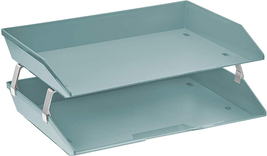 Acrimet Facility 2 Tier Letter Tray, Side Load, Letter Size/A4, Desktop File Organizer, Plastic (Solid Green Color)