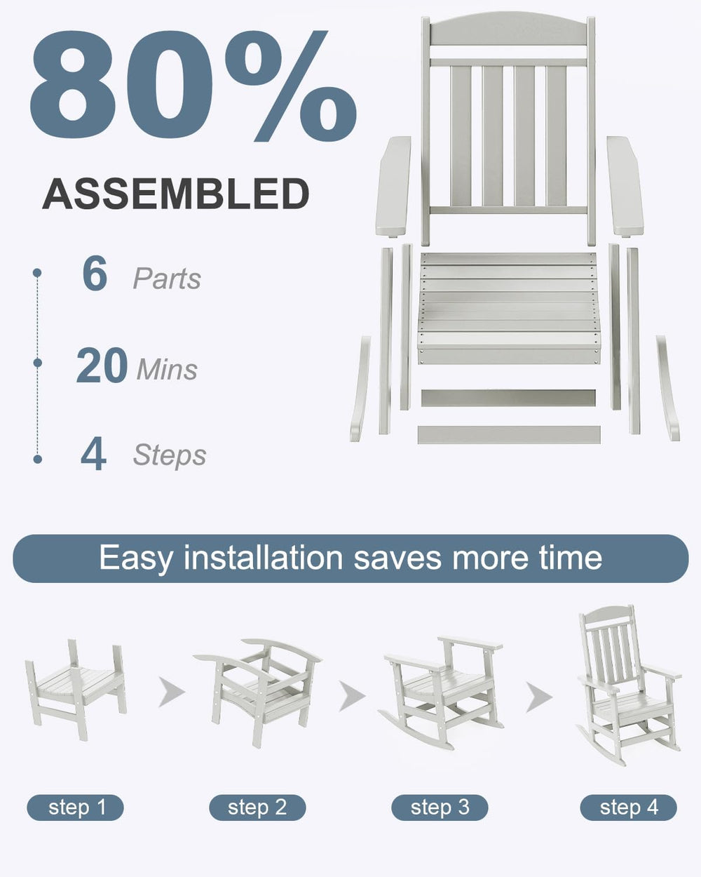 NAVINE Outdoor Rocking Chairs Set of 2, Oversized High Back Patio Rocking Cha...