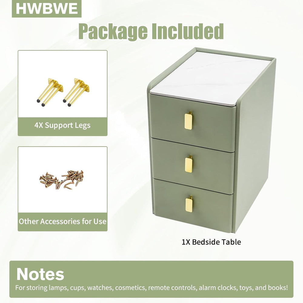 Narrow Nightstand with Drawers, Narrow Side Table Leather, Three-Layer Drawer...