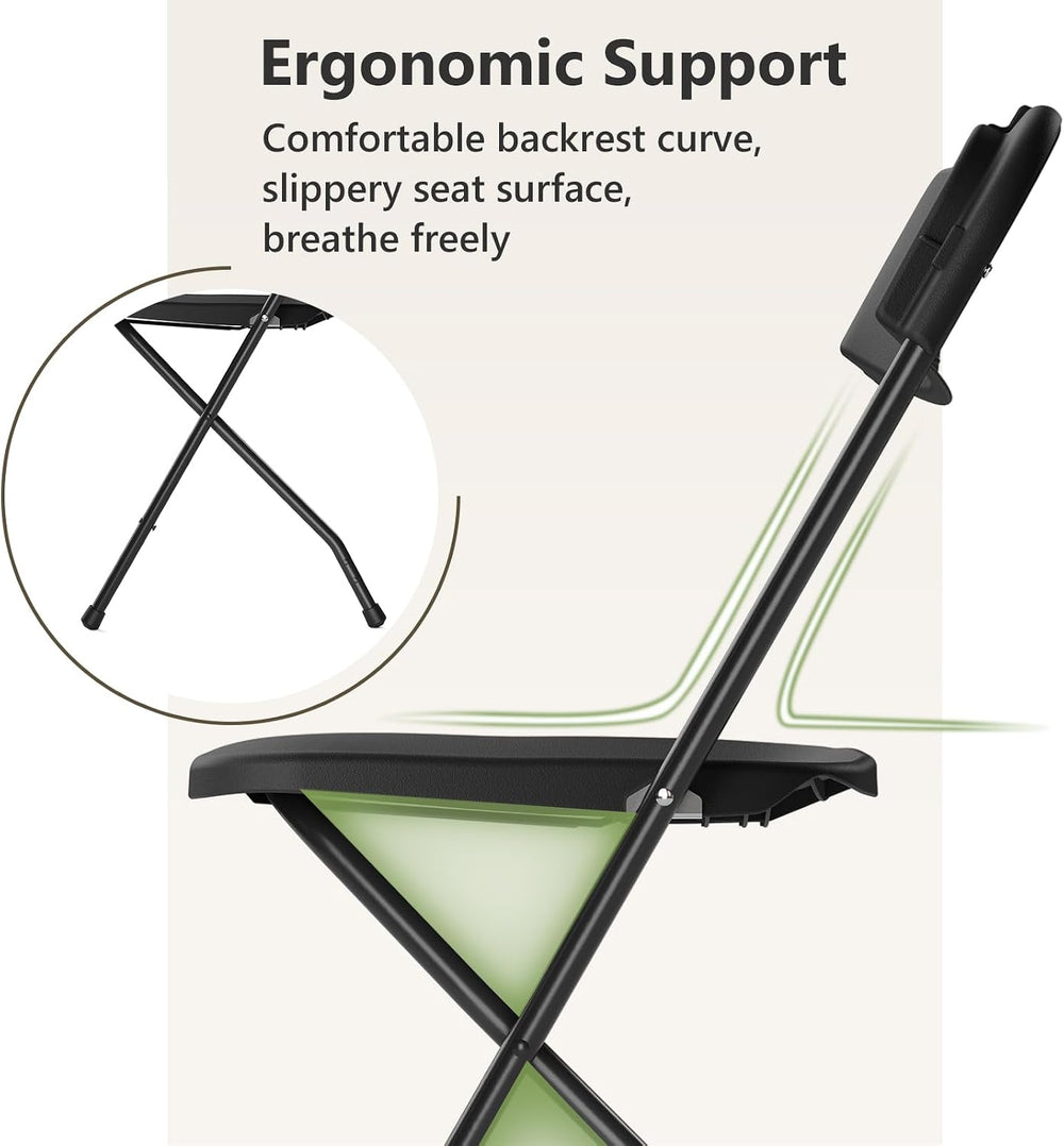 Black Folding Chairs 2 Pack, Plastic Folding Chairs for Outside, Heavy Duty F...