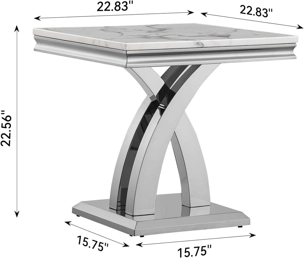 Marble End Table Modern Square Silver Living Room Table Sofa Side Table with ...