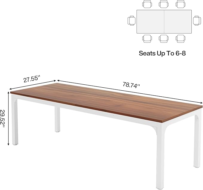 Tribesigns 6.5FT Conference Table, 78.7 Inche Rectangle Meeting Seminar Table, Large Business Tables for 6-8 People (Only Table) (Walnut+White)
