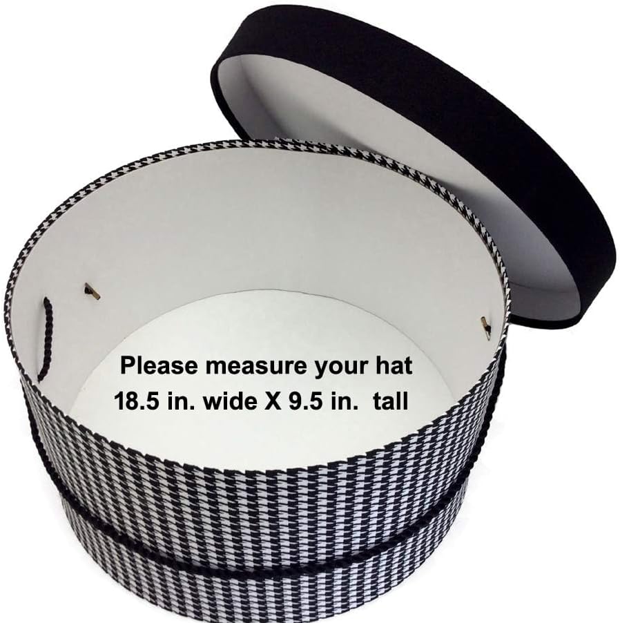 Sarah's Hat Boxes Classic Houndstooth Hat Box – 18.5" x 9.5" (Dia. x Ht.) Handmade in USA – Odorless Non-Toxic Adhesive, Cording Handle – Premium Storage for Hats & Accessories